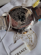 Versace Greca Action VE3J00522 Men's Watch – Silver Dial Chronograph, Two-Tone Stainless Steel, Quartz