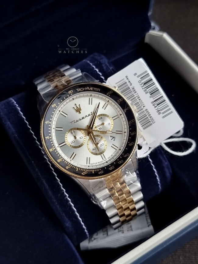 Maserati R8873640024 Men's Watch, Chronograph, Analogue, 44 mm, Challenge Collection, Gift Idea, Gold,Silver, 44, bracelet Hover Image