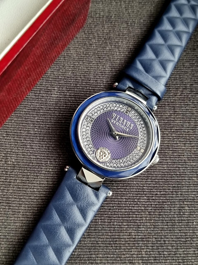 Versus Versace Women's Watch – Blue Dial, Blue Leather Strap, Quartz, 36mm Hover Image