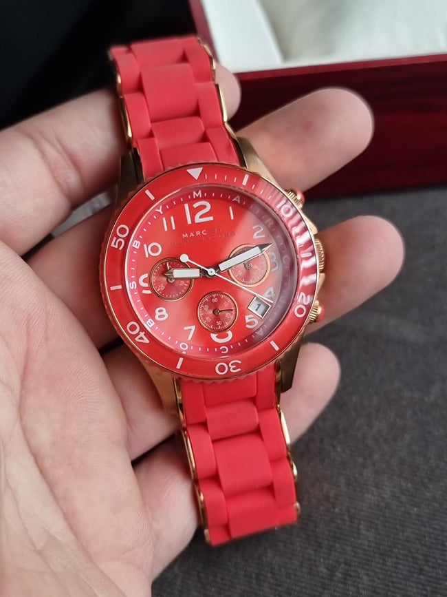 Marc by Marc Jacobs Women’s Quartz Silicone & Stainless Steel Chain Red Dial 40mm Watch MBM2577 Main Image