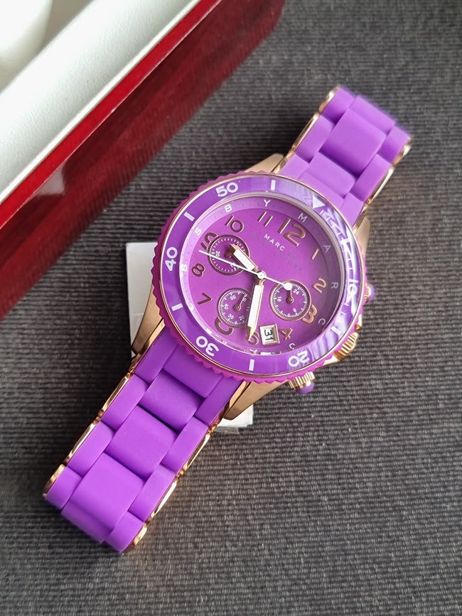 Marc Jacobs Rock Chronograph Purple Dial Purple Silicone Strap Watch For Women - MBM2549 Hover Image