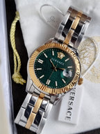 Versace Greca Time VE3K00422 Men's Watch – Green Dial, Two-Tone Stainless Steel, Quartz