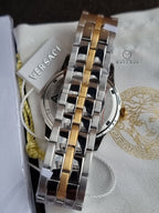 Versace Greca Time VE3K00422 Men's Watch – Green Dial, Two-Tone Stainless Steel, Quartz