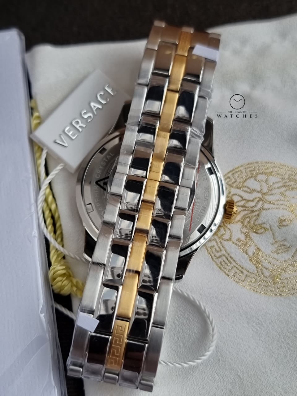 Versace Greca Time VE3K00422 Men's Watch – Green Dial, Two-Tone Stainless Steel, Quartz
