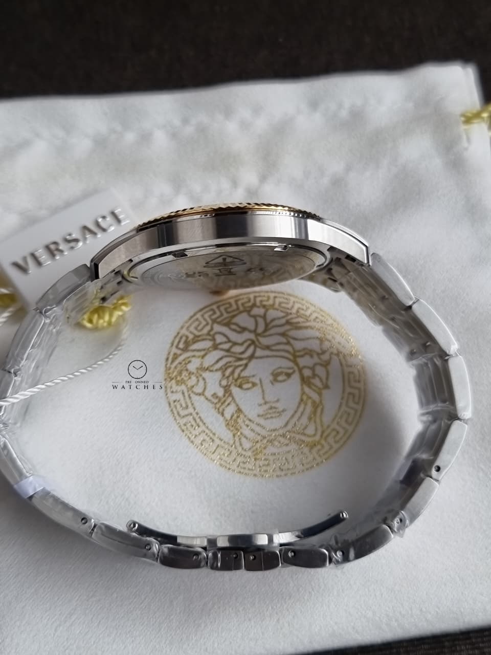 Versace Greca Time VE3K00422 Men's Watch – Green Dial, Two-Tone Stainless Steel, Quartz