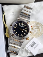 Versace Greca Logo Divers VE8G00424 Men's Watch – Black Dial, Two-Tone Stainless Steel, Quartz