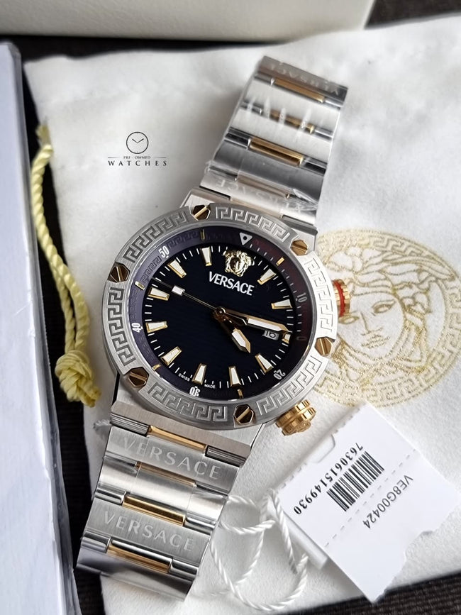 Versace Greca Logo Divers VE8G00424 Men's Watch – Black Dial, Two-Tone Stainless Steel, Quartz Hover Image