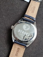 Versus Versace Men's Watch – 42mm, Blue Dial, Blue Leather Strap, Silver Case, Quartz