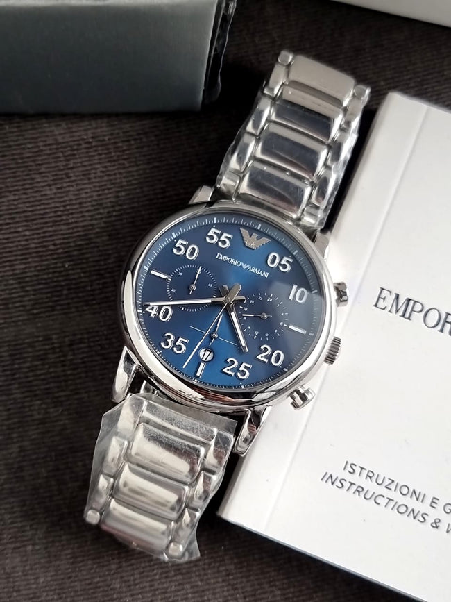 Emporio Armani Men’s Chronograph Quartz Stainless Steel Blue Dial 42mm Watch AR11132 Main Image