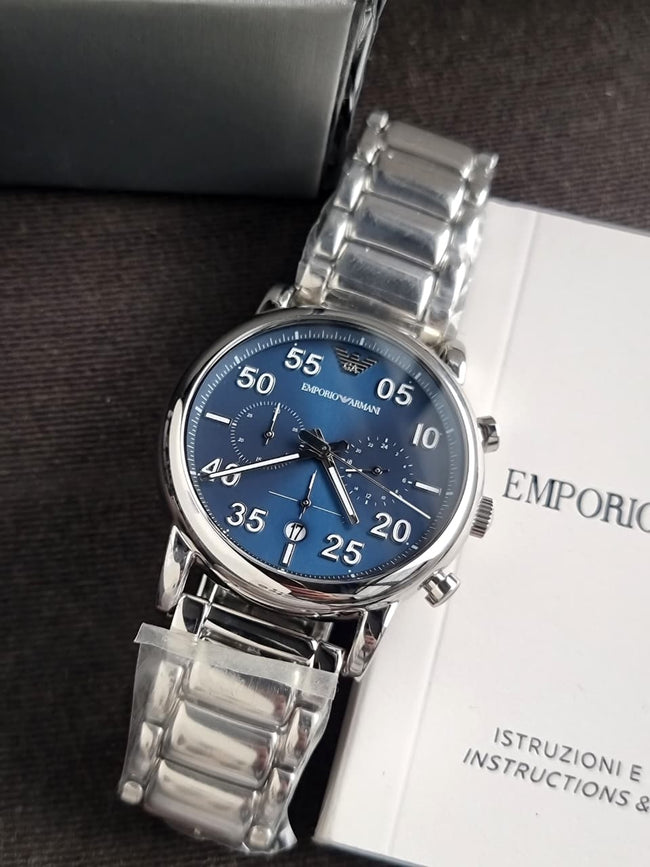 Emporio Armani Men’s Chronograph Quartz Stainless Steel Blue Dial 42mm Watch AR11132 Hover Image
