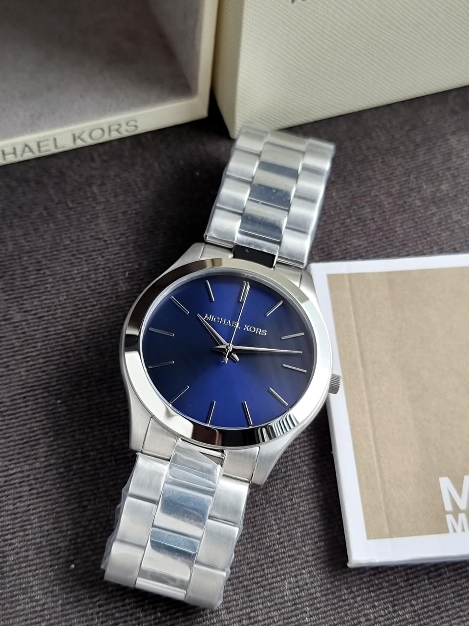Michael Kors MK8988 Watch – Slim Runway, 42mm, Blue Dial, Stainless Steel, Quartz