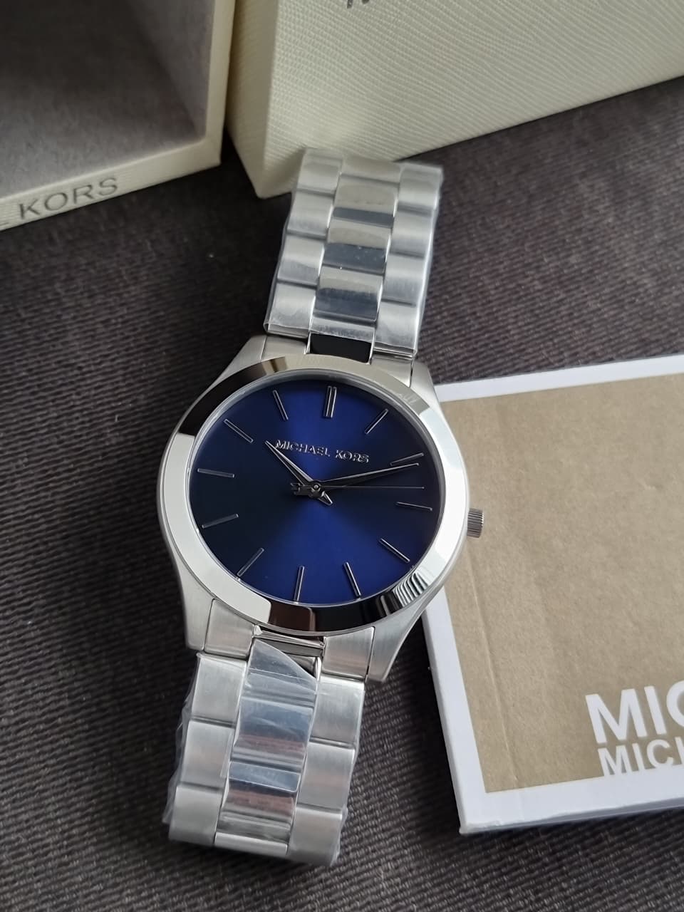 Michael Kors MK8988 Watch – Slim Runway, 42mm, Blue Dial, Stainless Steel, Quartz
