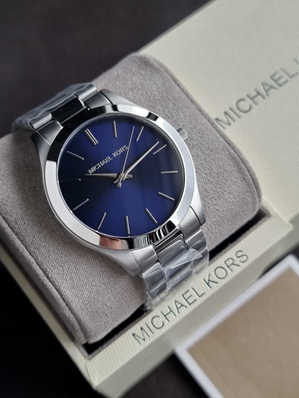Michael Kors MK8988 Watch – Slim Runway, 42mm, Blue Dial, Stainless Steel, Quartz