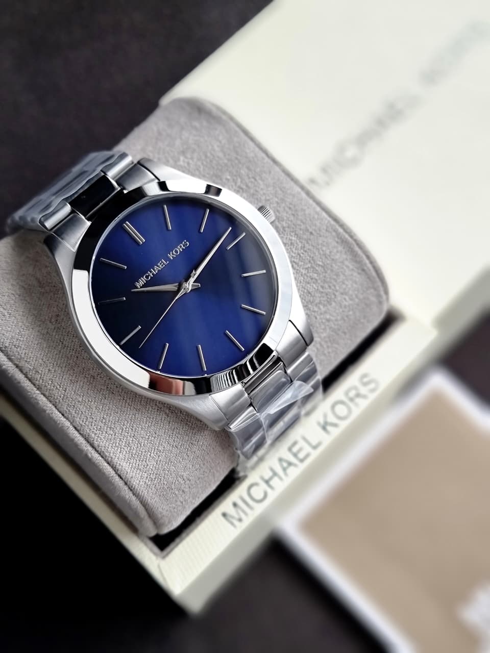 Michael Kors MK8988 Watch – Slim Runway, 42mm, Blue Dial, Stainless Steel, Quartz