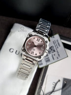 Luxury Gucci G-Flat Women’s Watch 24mm – Pink Dial Stainless Steel Diamond Index – YA166501