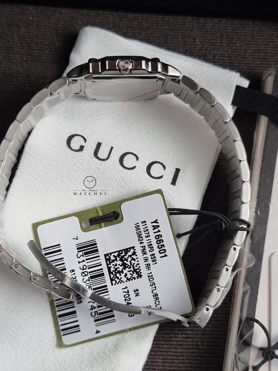 Luxury Gucci G-Flat Women’s Watch 24mm – Pink Dial Stainless Steel Diamond Index – YA166501