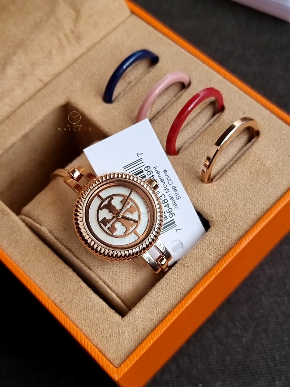 Tory Burch Reva Bangle Women’s Watch Rose Gold Ivory Dial Luxury Fashion – TBW4037