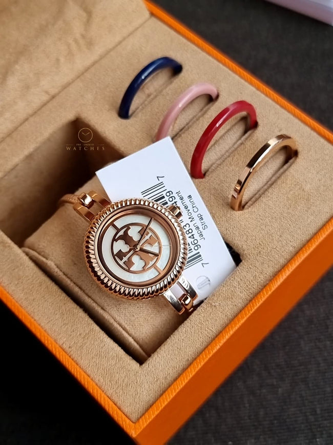 Tory Burch Reva Bangle Women’s Watch Rose Gold Ivory Dial Luxury Fashion – TBW4037 Main Image