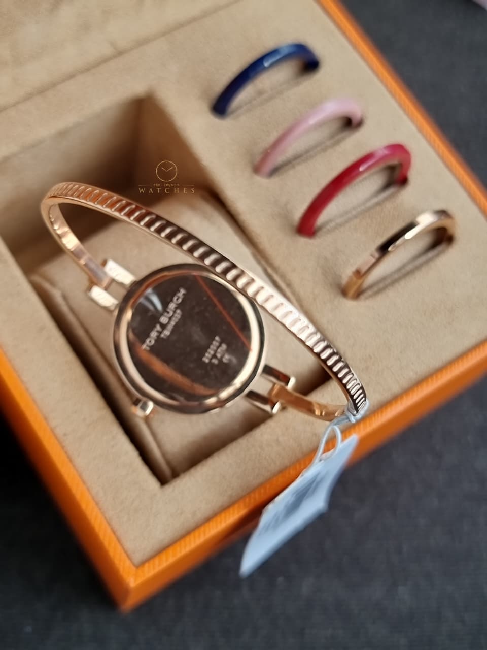 Tory Burch Reva Bangle Women’s Watch Rose Gold Ivory Dial Luxury Fashion – TBW4037