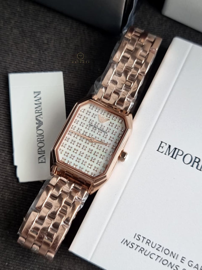 Emporio Armani Women’s Quartz Rose Gold Stainless Steel Mother of Pearl Dial 24mm Watch AR11389 Hover Image