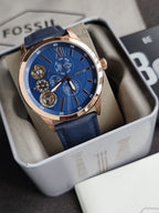 Fossil Flynn Mechanical Navy Leather Men's Watch BQ2219