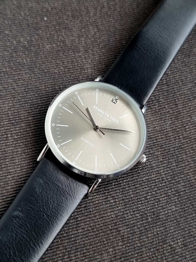 Kenneth Cole KC50506003 Men’s Quartz Leather Strap Black Dial 42mm Watch Hover Image