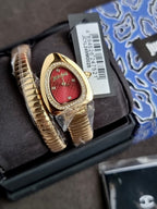Just Cavalli Signature Snake Gold-Tone Red Dial Ladies Watch – JC1L249M0025