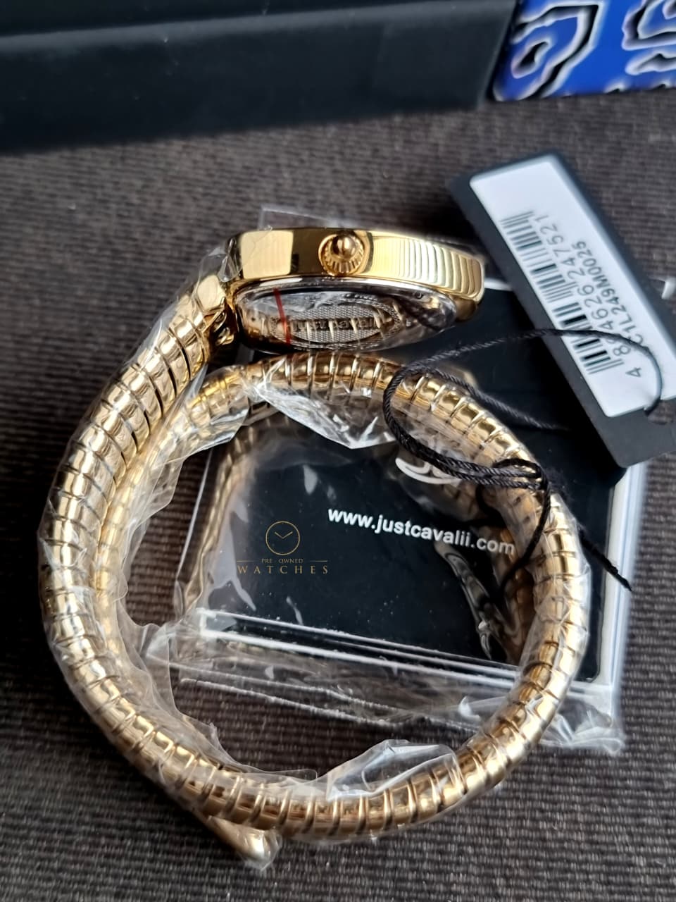 Just Cavalli Signature Snake Gold-Tone Red Dial Ladies Watch – JC1L249M0025