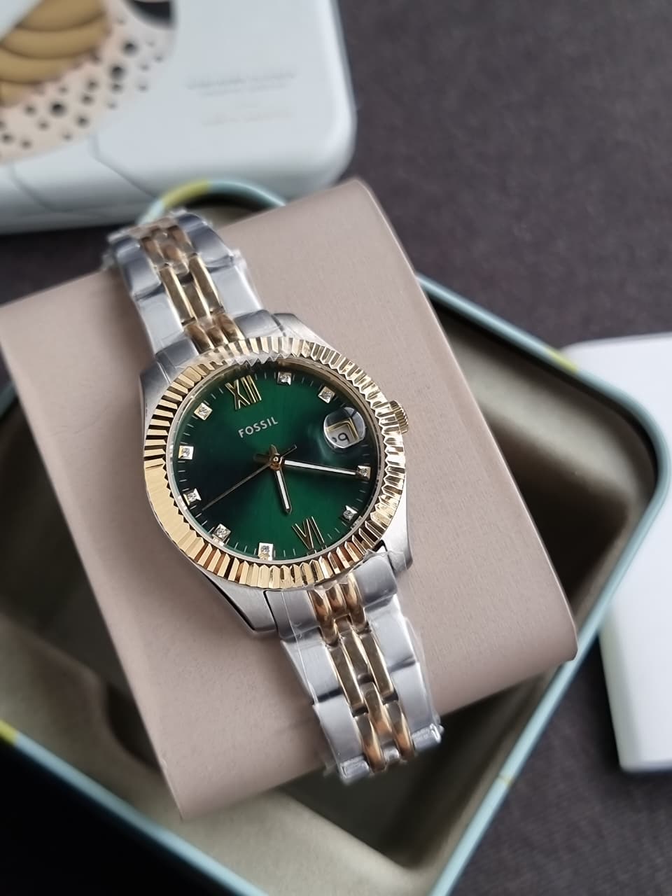 Fossil Scarlette Three-Hand Date Two-Tone Stainless Steel Watch (ES5388)
