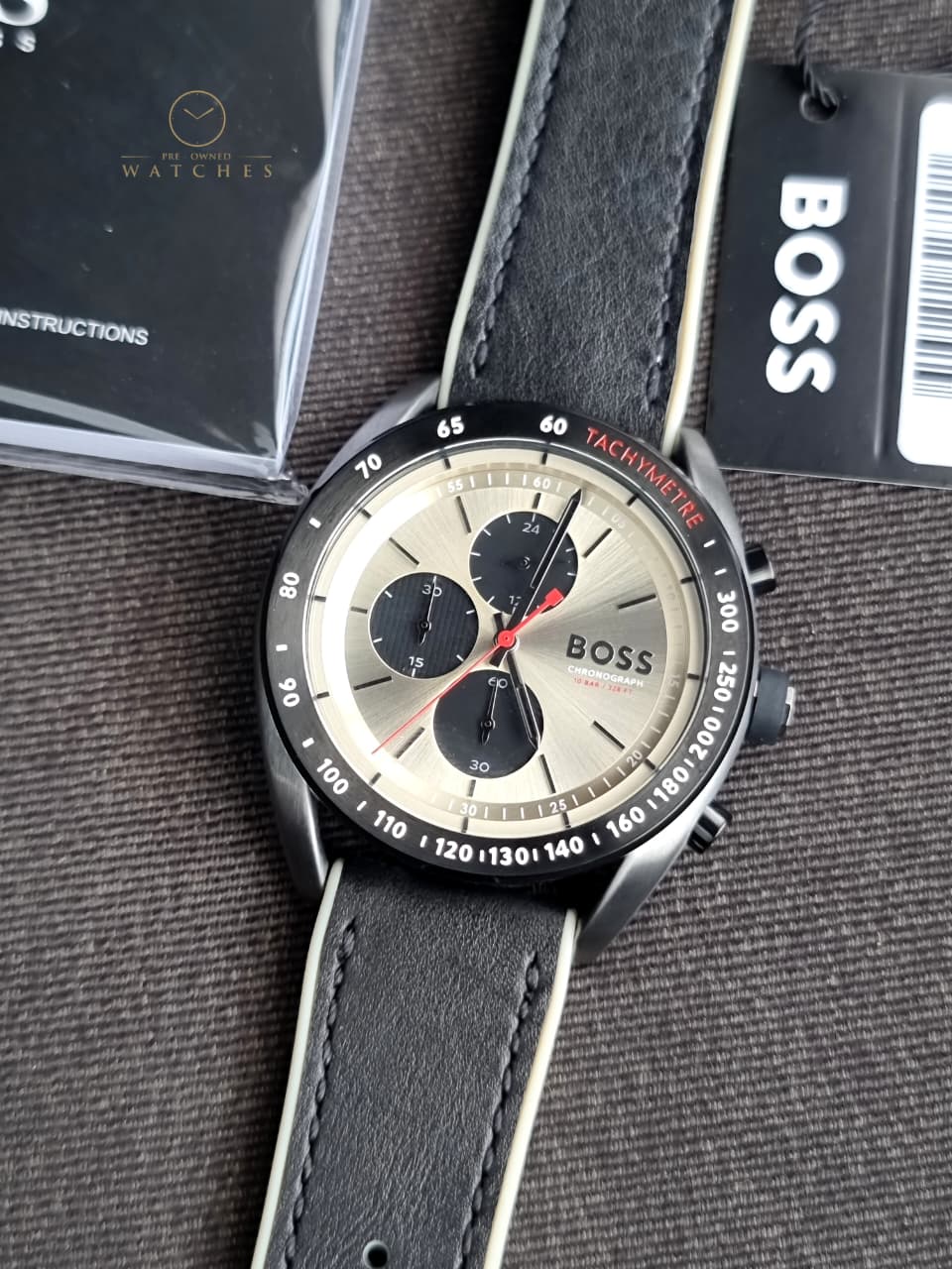 HUGO BOSS Center Court Chronograph Brass Dial Black Hybrid Strap Men's Watch – 1514024