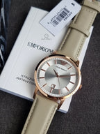 Emporio Armani Classic Silver Dial Beige Leather Strap Men's Watch – AR2464