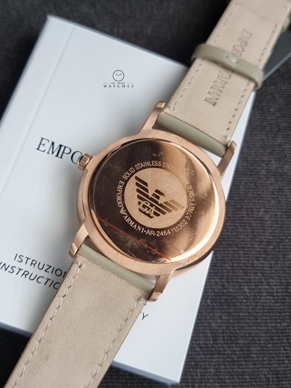 Emporio Armani Classic Silver Dial Beige Leather Strap Men's Watch – AR2464