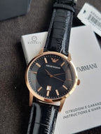 EMPORIO ARMANI Classic Black Leather Strap Black Dial Quartz Watch for Gents - AR2425