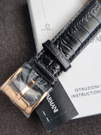 EMPORIO ARMANI Classic Black Leather Strap Black Dial Quartz Watch for Gents - AR2425