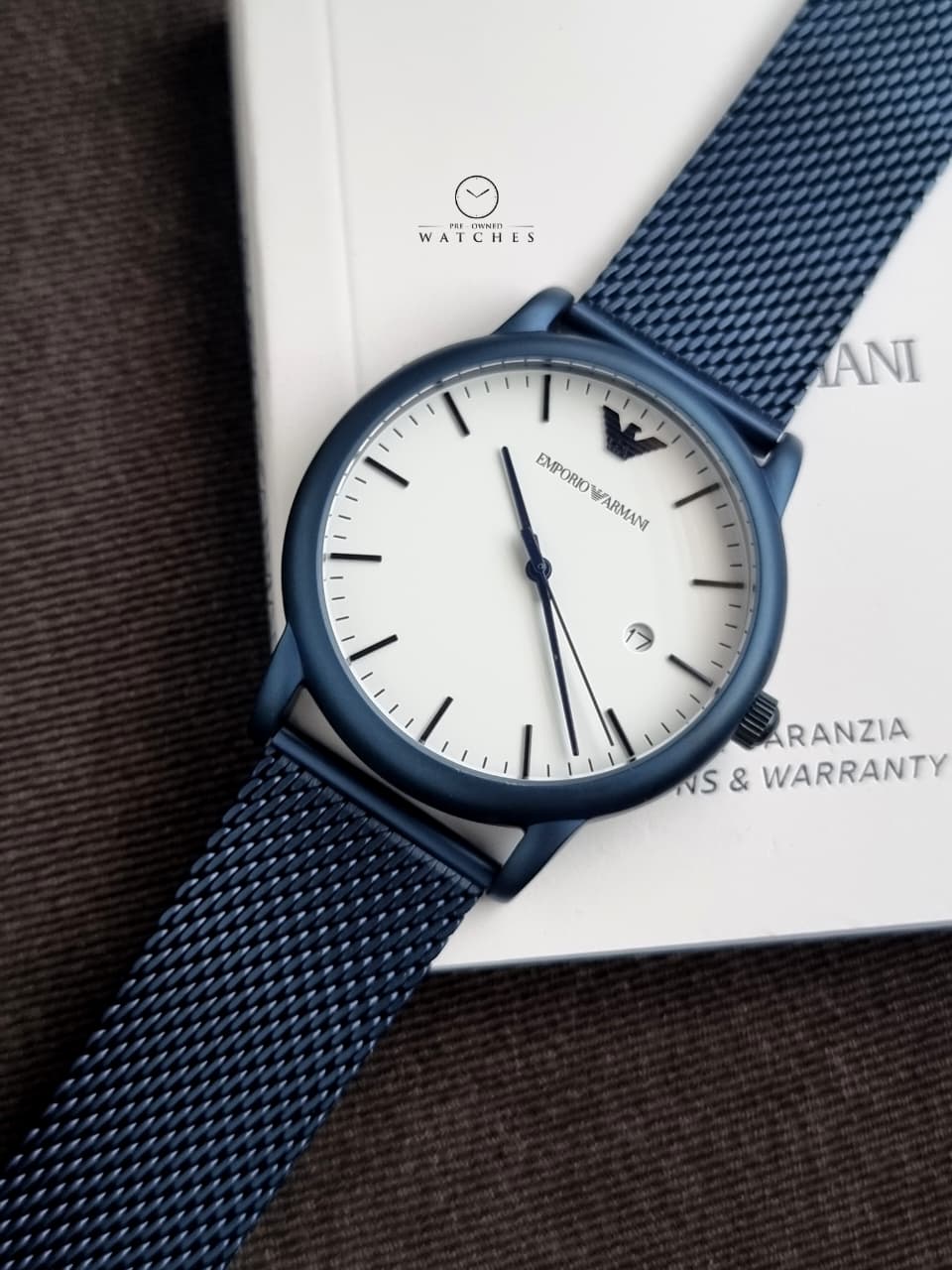 EMPORIO ARMANI Luigi Blue Mesh Bracelet White Dial Quartz Watch for Gents - AR11025