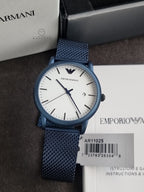 EMPORIO ARMANI Luigi Blue Mesh Bracelet White Dial Quartz Watch for Gents - AR11025