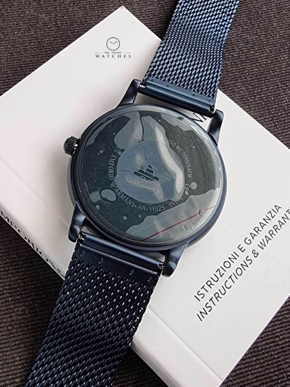 EMPORIO ARMANI Luigi Blue Mesh Bracelet White Dial Quartz Watch for Gents - AR11025