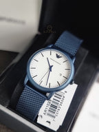 EMPORIO ARMANI Luigi Blue Mesh Bracelet White Dial Quartz Watch for Gents - AR11025