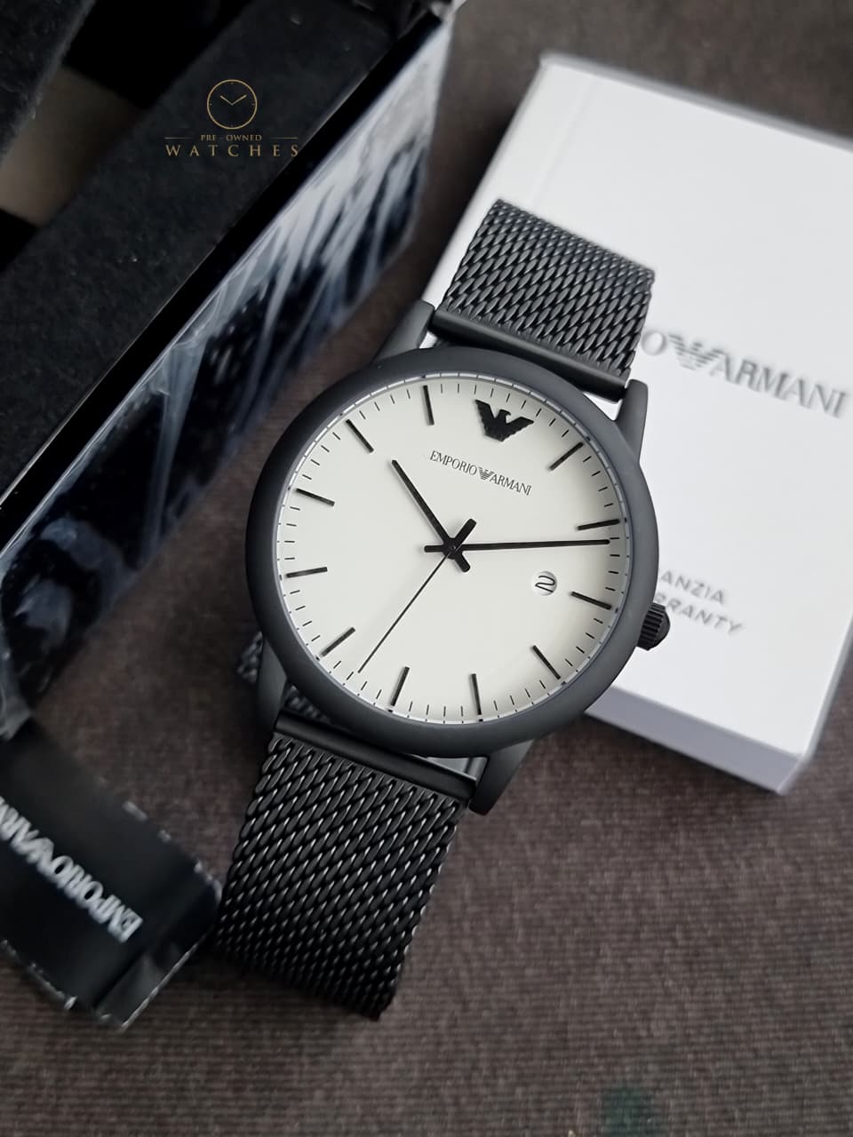 Emporio Armani AR11046 Black Mesh White Dial 43mm Men’s Watch