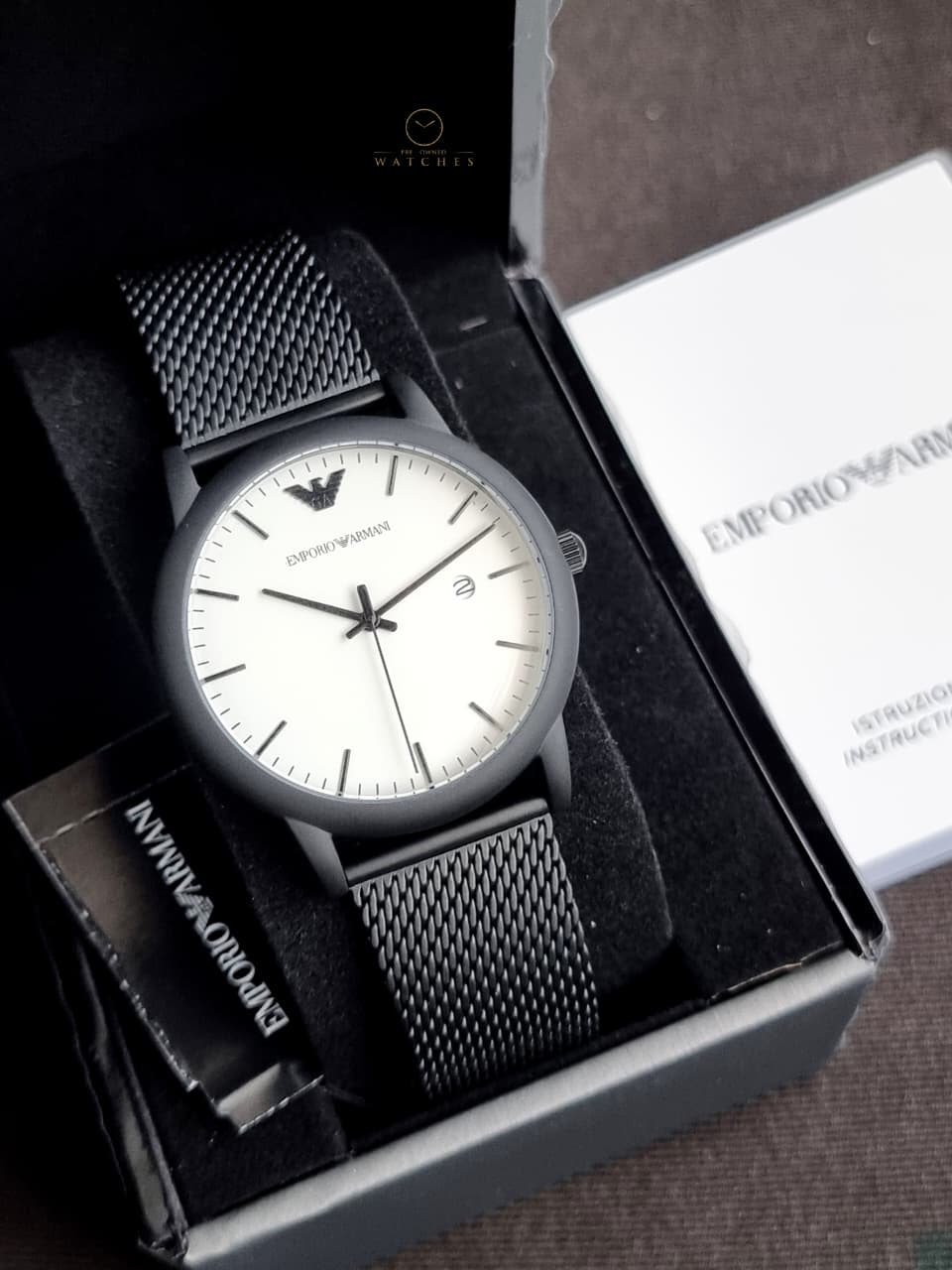 Emporio Armani AR11046 Black Mesh White Dial 43mm Men’s Watch