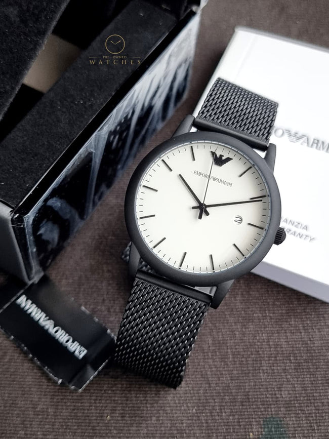 Emporio Armani AR11046 Black Mesh White Dial 43mm Men’s Watch Hover Image