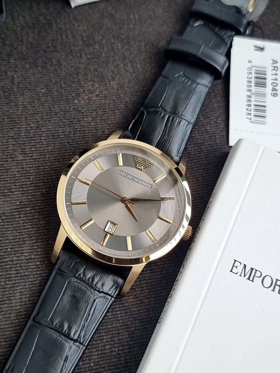 Emporio Armani Renato Grey Dial Black Leather Men's Watch – AR11049