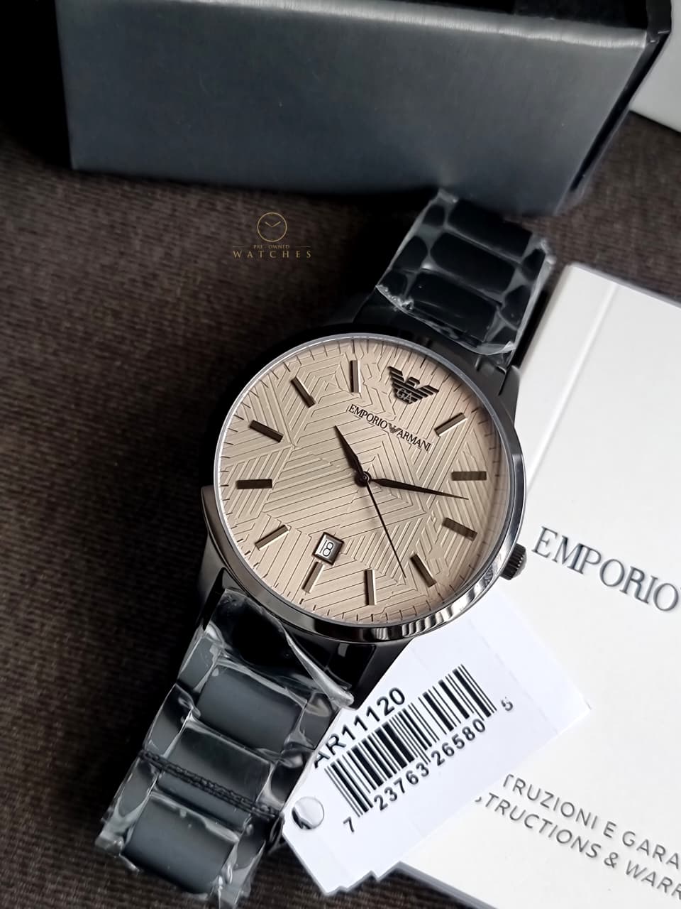 Emporio Armani Renato Grey Stainless Steel Brown Dial Men’s Watch – AR11120