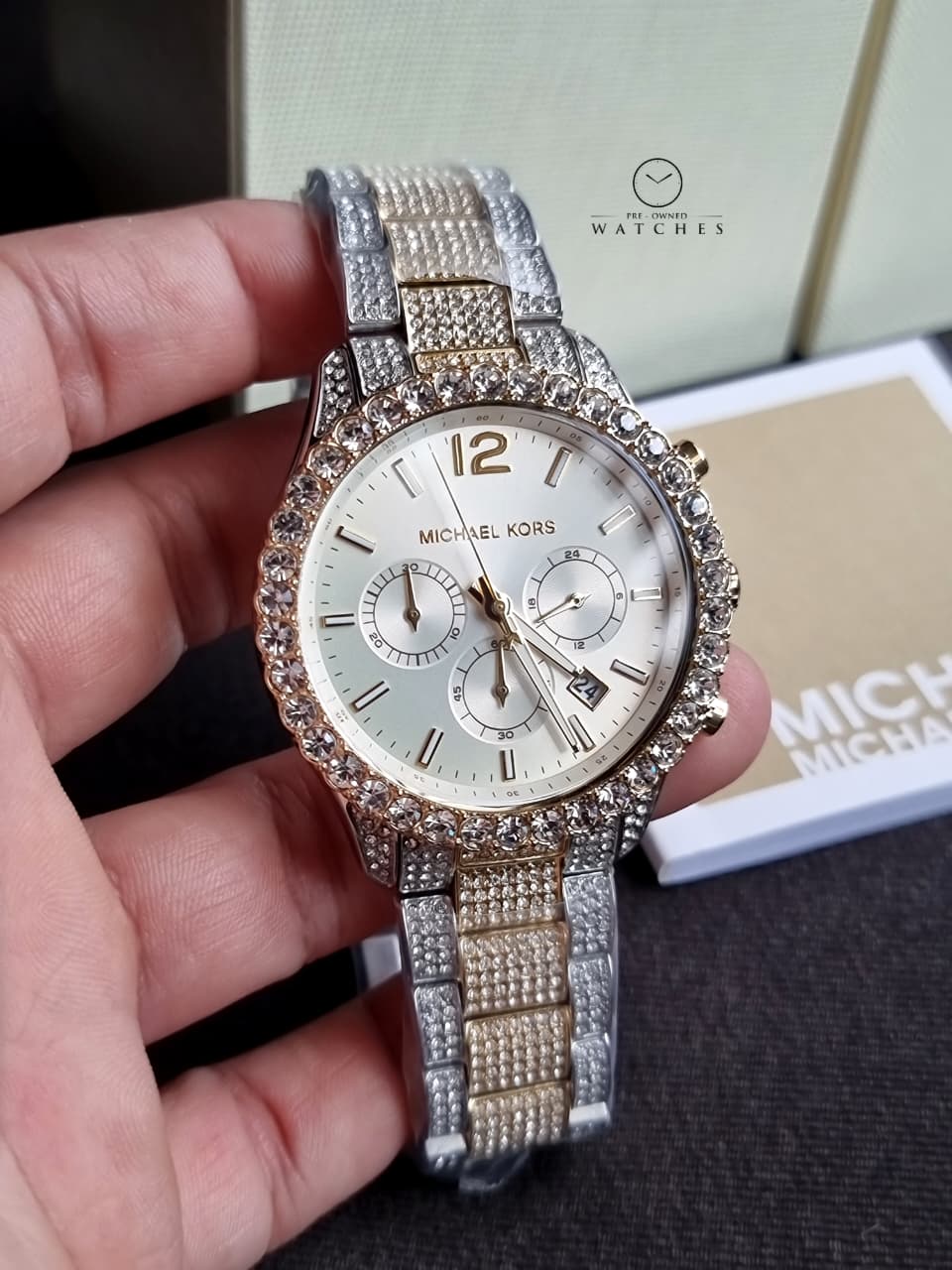 Michael Kors Layton Chronograph Crystal White Dial Ladies Watch – MK6792