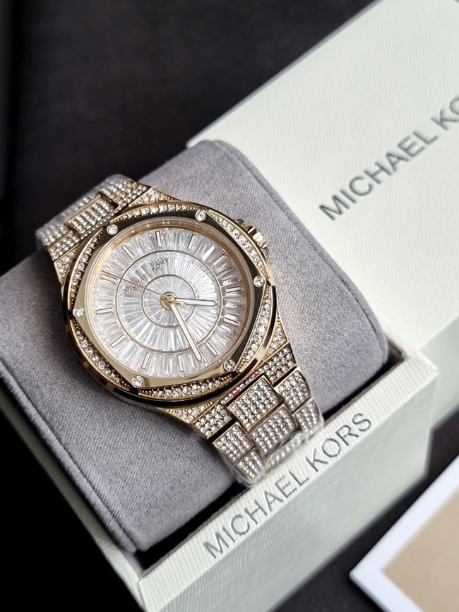 Michael Kors Lennox Gold Stainless Steel White Dial Quartz Watch for Ladies - MK6991 Main Image