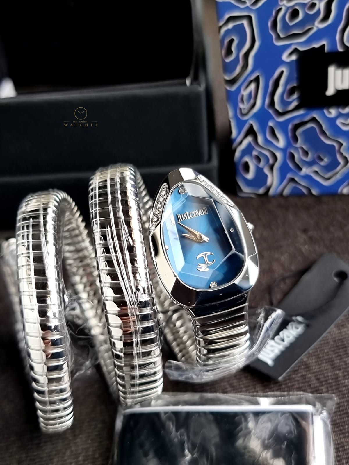 Just Cavalli Signature Snake Blue Dial Ladies Watch Item No. JC1L209M0025