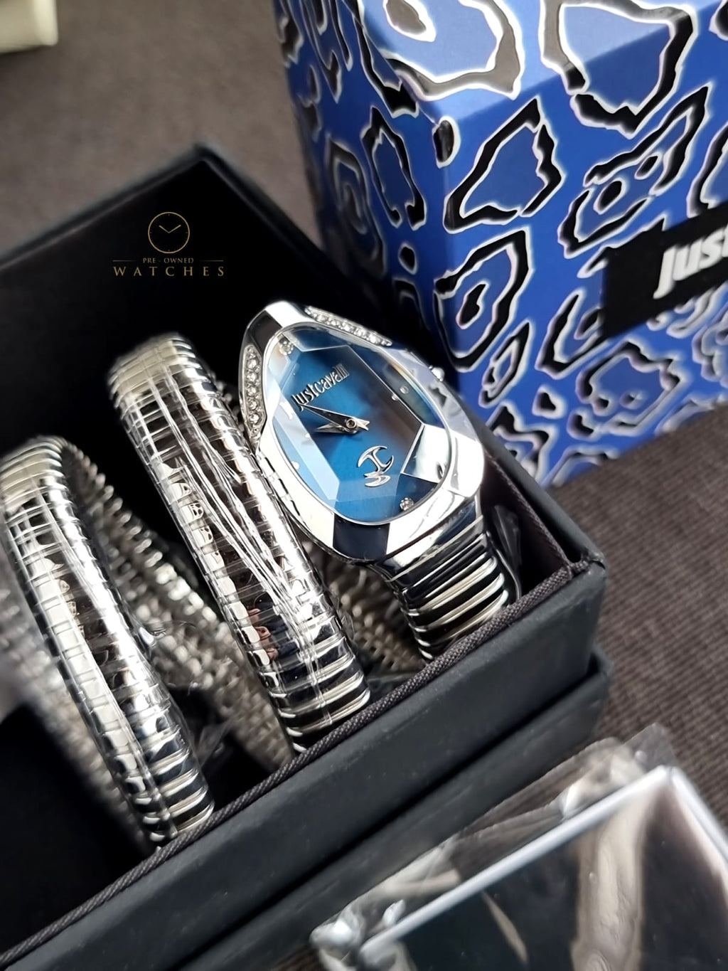 Just Cavalli Signature Snake Blue Dial Ladies Watch Item No. JC1L209M0025