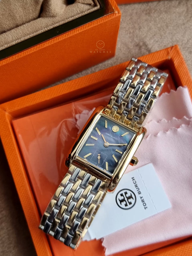 Tory Burch Eleanor Two-Tone Stainless Steel Black Mother of Pearl Dial Women's Watch – TBW1084 Hover Image