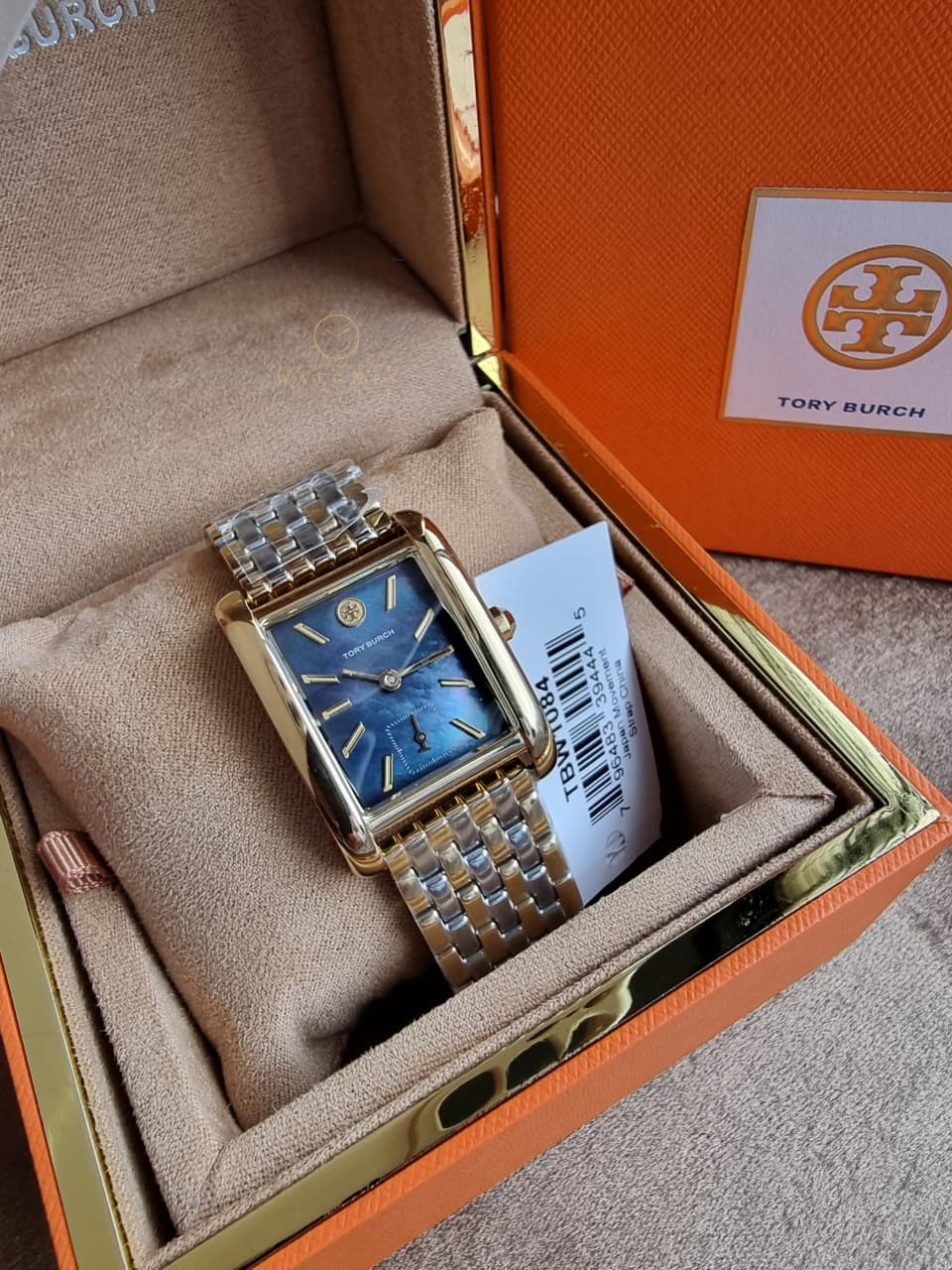 Tory Burch Eleanor Two-Tone Stainless Steel Black Mother of Pearl Dial Women's Watch – TBW1084