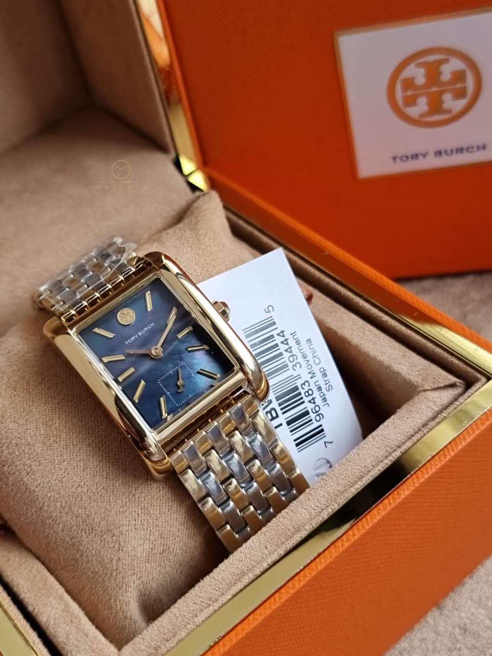 Tory Burch Eleanor Two-Tone Stainless Steel Black Mother of Pearl Dial Women's Watch – TBW1084